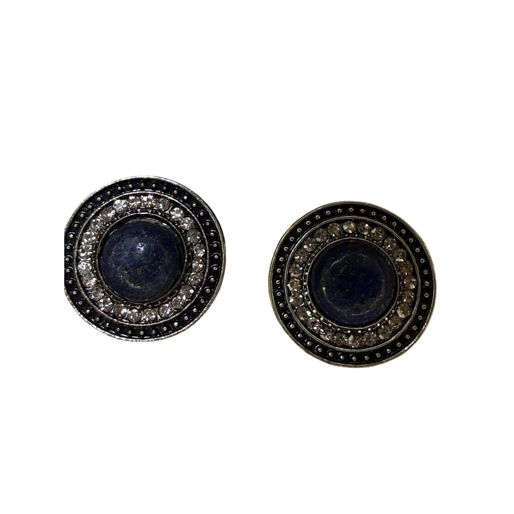 Napier Clip On Earrings Navy Blue‎ Silver Tone Rhinestone E-Z Comfort